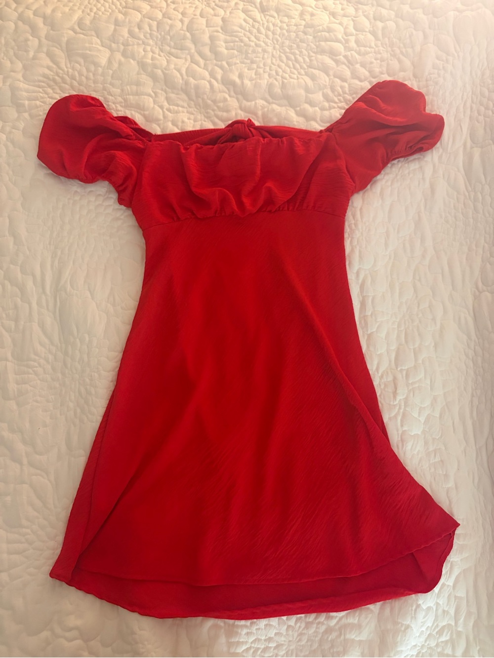 Altar'd State Bright Red Off-Shoulder Puff Sleeve Dress